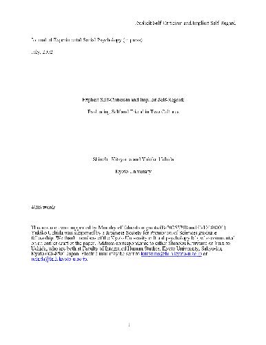 Explicit Self-Criticism and Implicit Self-Regard- Evaluating Self and Friend in Two Cultures