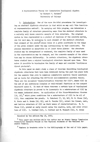 A Representation Theory for Commutative Topological Algebra