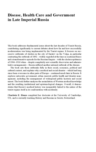 Disease, Health Care and Government in Late Imperial Russia: Life and Death on the Volga, 1823-1914