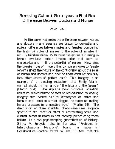 Stereotypic Differences between Doctors and Nurses