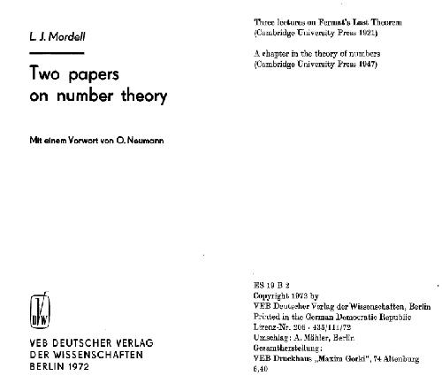 Two papers on number theory from 1921 and 1947