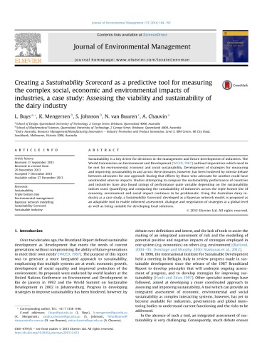 Creating a Sustainability Scorecard as a predictive tool for measuring the complex social, economic and environmental impacts of industries, a case study: Assessing the viability and sustainability of the dairy industry