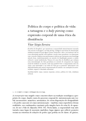 Política do corpo e política de vida: a tatuagem e o body piercing como expressão corporal de uma ética da dissidência