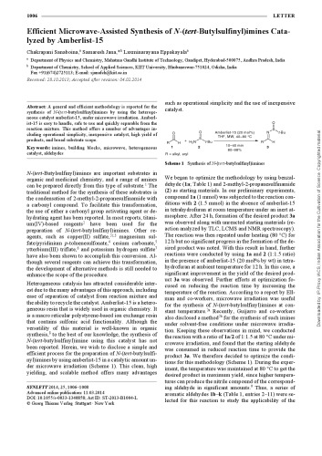 Efficient Microwave-Assisted Synthesis of N-(tert-Butylsulfinyl)imines Catalyzed by Amberlist-15