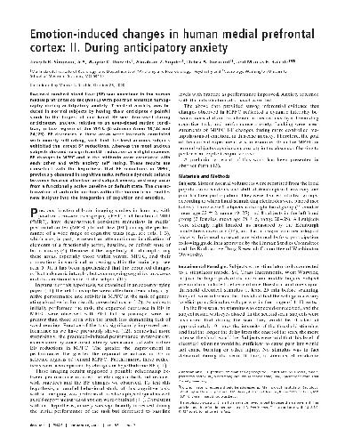 Emotion induced changes in medial prefrontal cotex