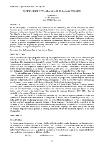 The Influence of Nias Language to Bahasa Indonesia