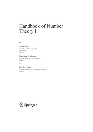 Handbook of number theory I