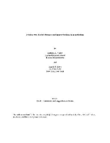 Social Distance and Negotiation