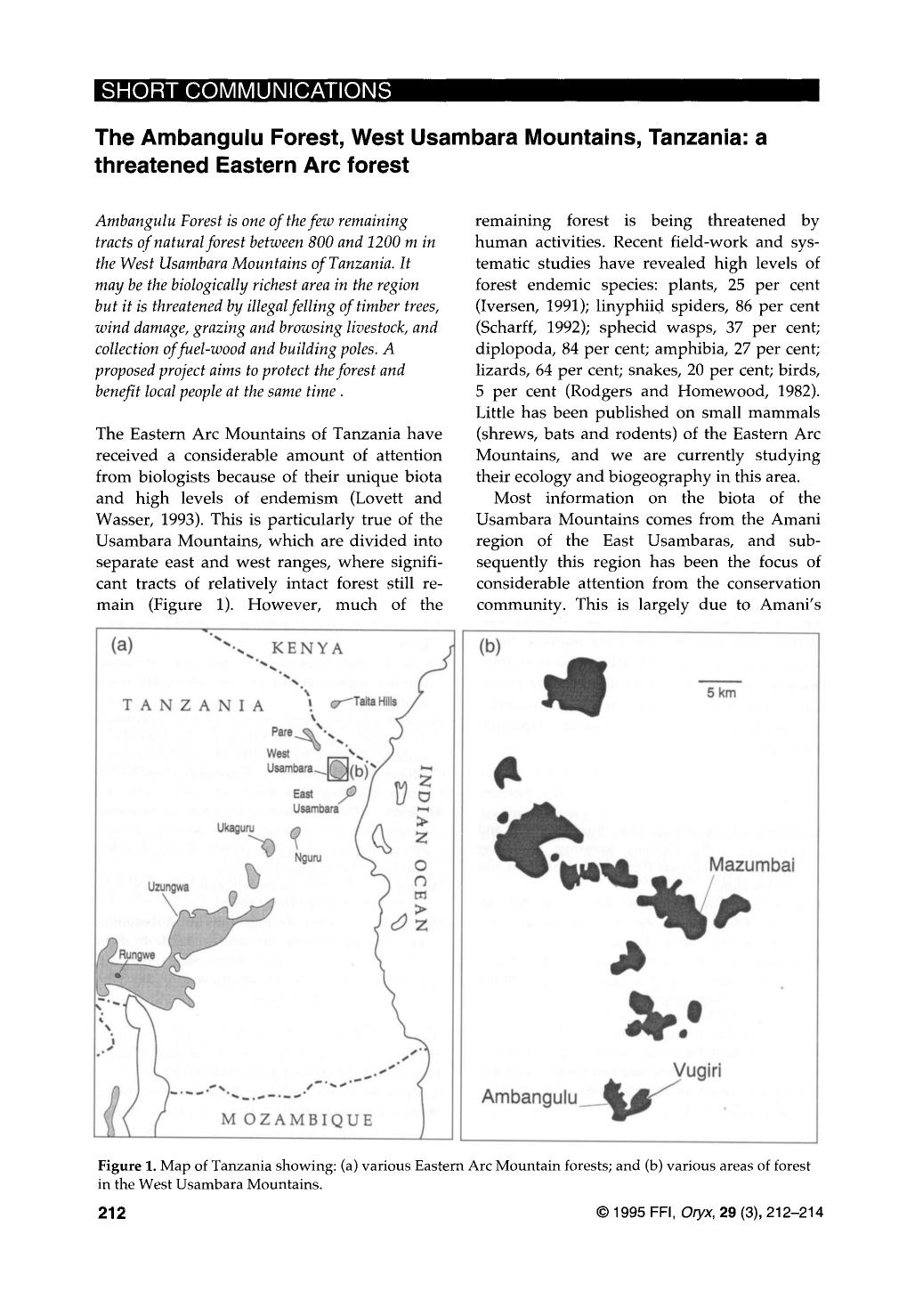 [Article] The Ambangulu Forest, West Usambara Mountains, Tanzania: a threatened Eastern Arc forest