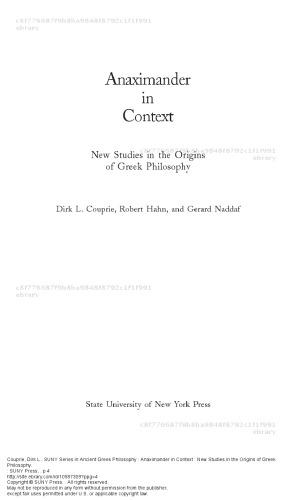 Anaximander in Context: New Studies in the Origins of Greek Philosophy