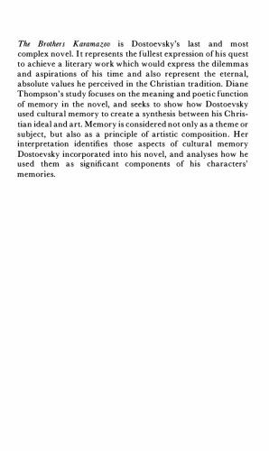 The Brothers Karamazov and the Poetics of Memory