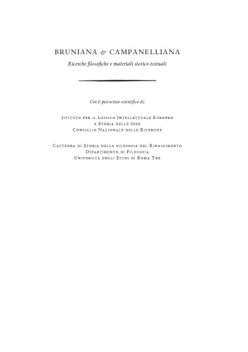 Bruniana e Campanelliana - Ricerche filosoche e materiali storico-testuali