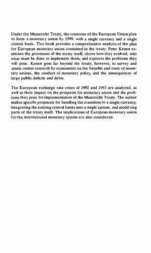 Economic and Monetary Union in Europe: Moving beyond Maastricht
