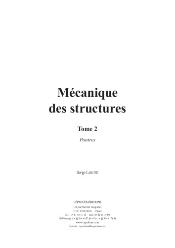 Mécanique des structures. Tome 2. Poutres