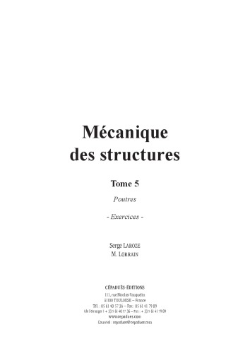 Mécanique des structures. Tome 5. Poutres. Exercices