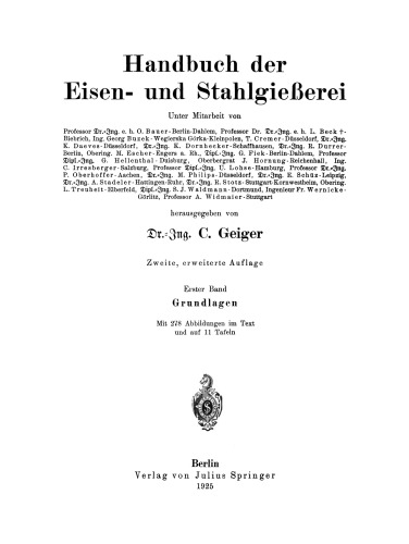 Handbuch der Eisen- und Stahlgießerei: Erster Band Grundlagen