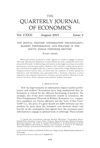 [Article] The Digital Provide: Information (Technology), Market Performance, and Welfare in the South Indian Fisheries Sector