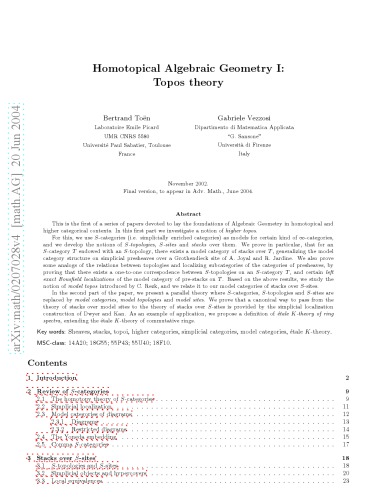 Homotopical Algebraic Geometry I: Topos theory