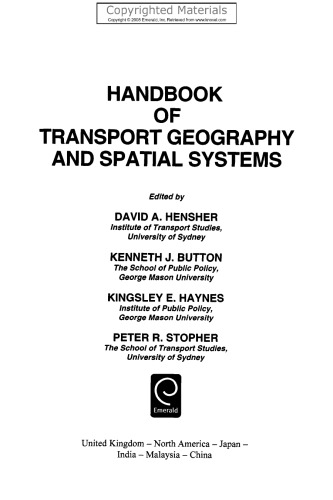 Handbook of Transport Geography and Spatial Systems, Volume 5