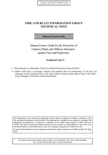 Human Factors Guide for the Protection of Onshore Plants and Offshore Structures against Fires and Explosions