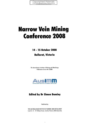 Narrow Vein Mining Conference Proceedings 2008