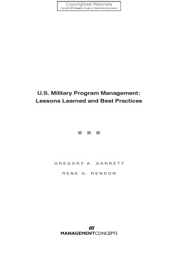 U.S. Military Program Management - Lessons Learned and Best Practices