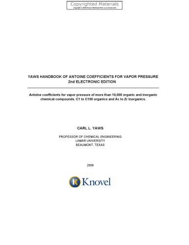 Yaws' Handbook of Antoine Coefficients for Vapor Pressure