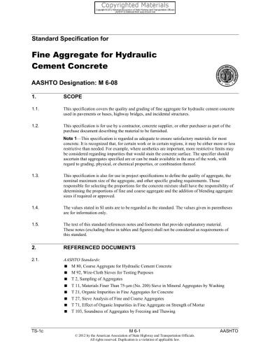 Standard Specifications for Transportation Materials and Methods of Sampling and Testing and AASHTO Provisional Standards, 2012 Edition