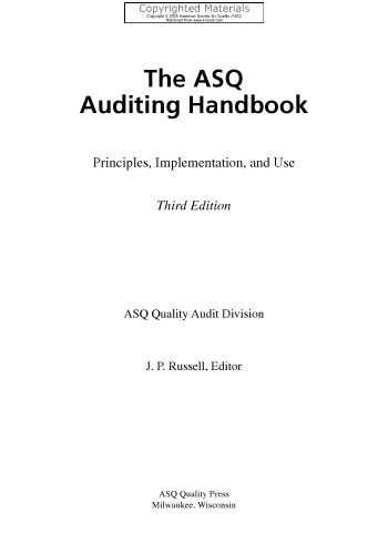 ASQ Auditing Handbook - Principles, Implementation, and Use