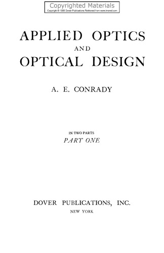 Applied Optics and Optical Design, Parts One and Two
