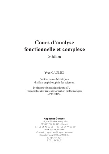 Cours d'analyse fonctionnelle et complexe