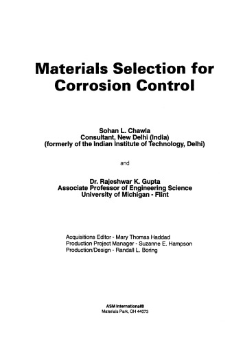 Materials selection for corrosion control