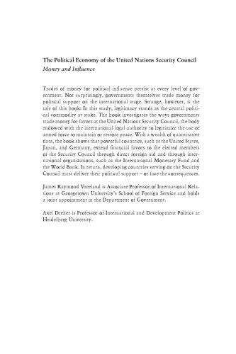 Money and Politics on the International Stage : The Political Economy of the United Nations Security Council : money and influence