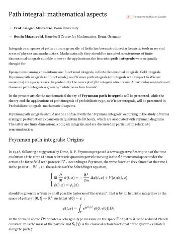 Path Integral. Mathematical Aspects