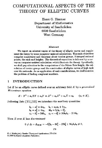 Computational aspects of theory of elliptic curves