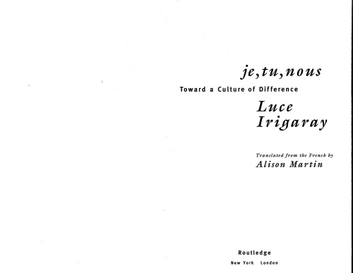 Je, tu, nous. Toward a Culture of Difference