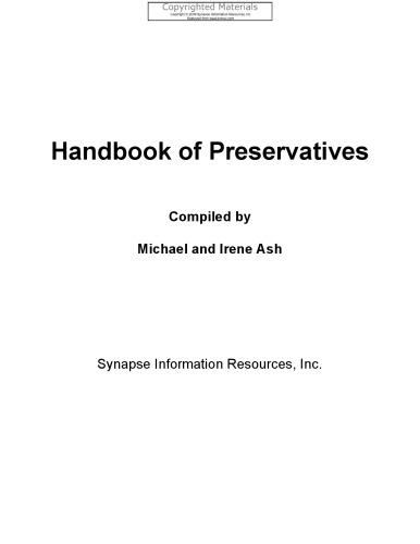 Handbook of Preservatives