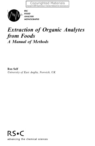 Extraction of Organic Analytes from Foods - A Manual of Methods