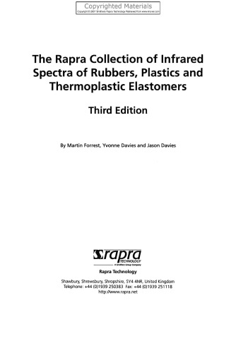 Rapra Collection of Infrared Spectra of Rubbers, Plastics and Thermoplastic Elastomers