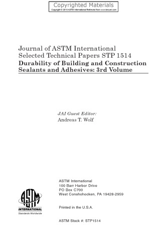 Durability of Building and Construction Sealants and Adhesives, Volume 3