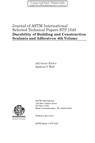Durability of Building and Construction Sealants and Adhesives, Volume 4