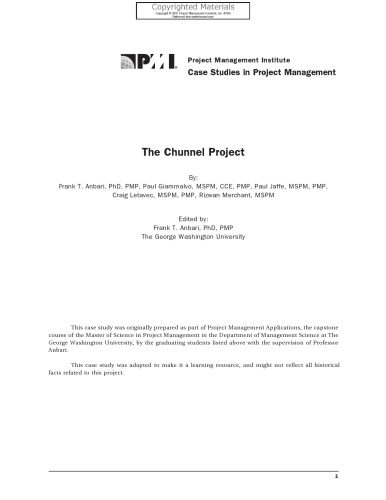Case Studies in Project Management - The Chunnel Project