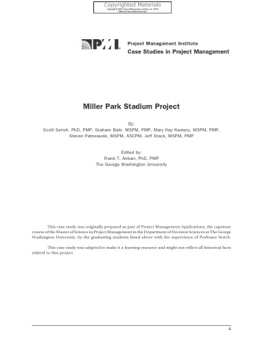 Case Studies in Project Management - Miller Park Stadium Project
