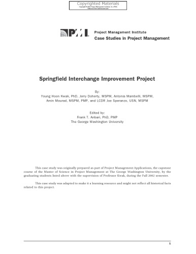 Case Studies in Project Management - Springfield Interchange Improvement Project