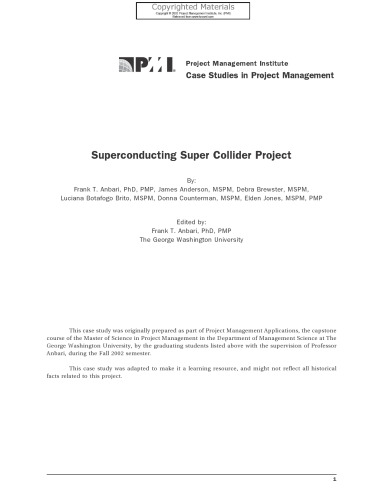 Case Studies In Project Management - Superconducting Super Collider Project