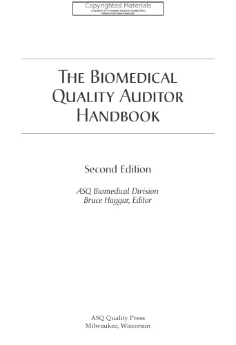 Biomedical Quality Auditor Handbook (2nd Edition)