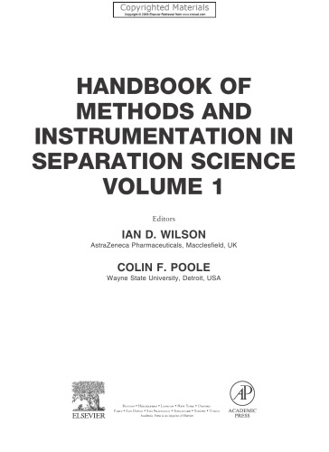 Handbook of Methods and Instrumentation in Separation Science, Volume 1