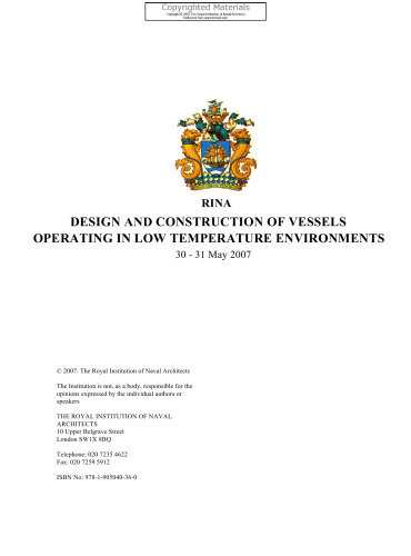 Design and Construction of Vessels Operating in Low Temperature Environments