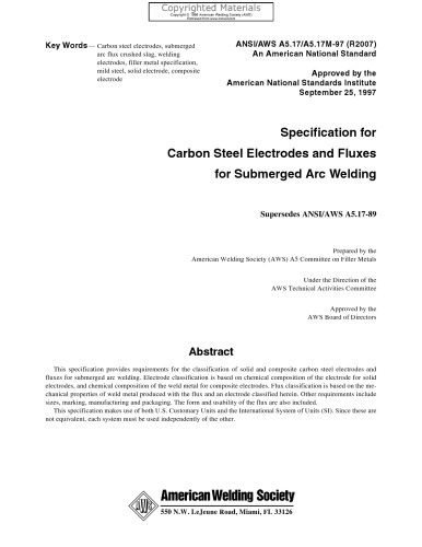Specification for Carbon Steel Electrodes and Fluxes for Submerged Arc Welding