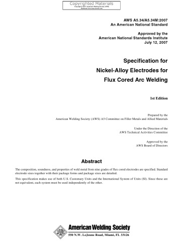 Specification for Nickel-Alloy Electrodes for Flux Cored Arc Welding